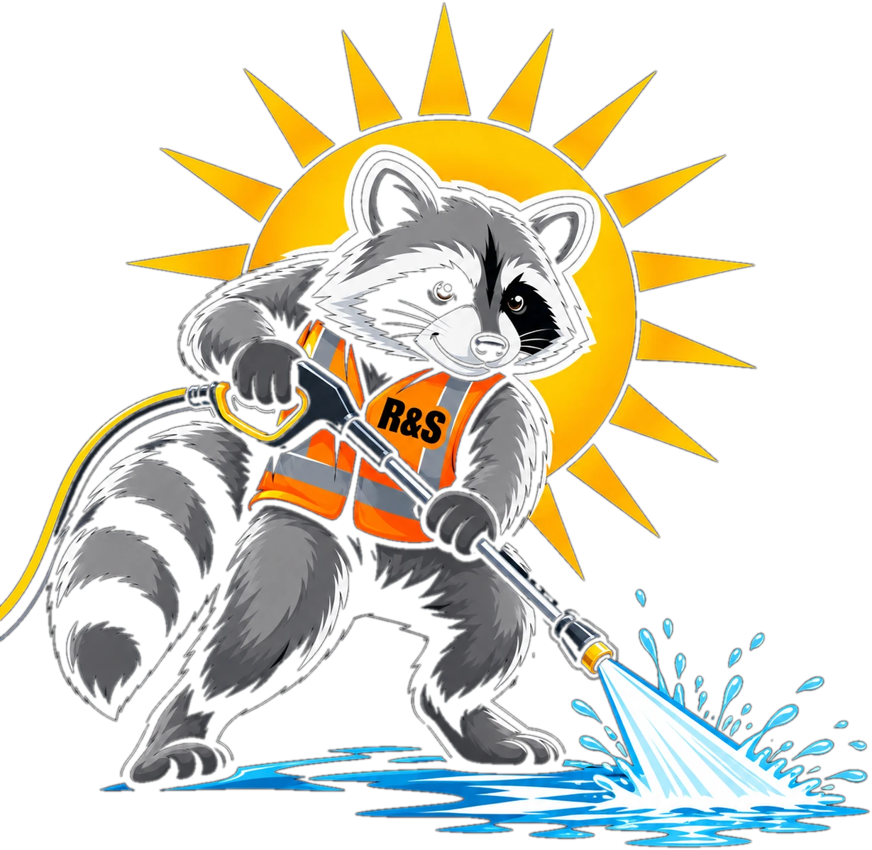 Rise & Shine raccoon mascot pressure washing